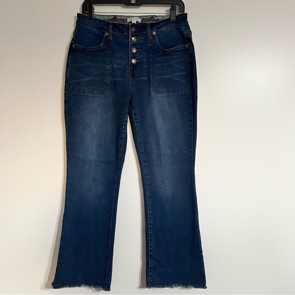 Frye and Co Women's High Rise‎ Raw Hem Button Fly Boot Cut Jeans Size 10
